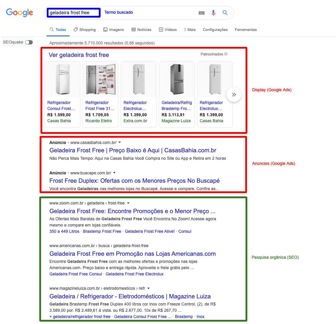 resultados da busca orgânica do Google
