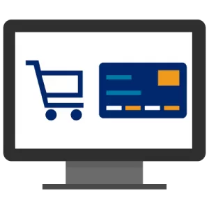 Carrinho virtual na tela representando vendas online ou loja virtual